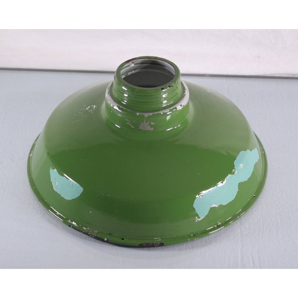 Vintage 12" Industrial Salvage Barn Light Shade in worn green enamel, Factory